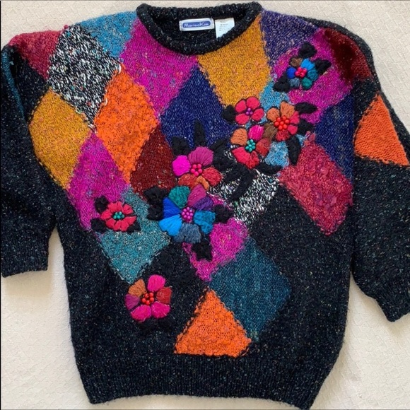 Mariea Kim Sweaters - Farm Rio Vibes Vintage Chunky Boho Sweater Floral Patchwork